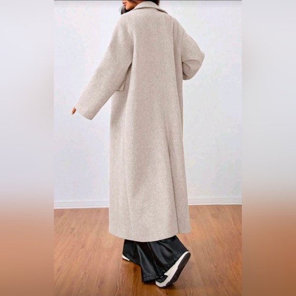 New Oversized Double Breasted Long Coat Jacket Cream Beige Tan - Picture 6 of 9